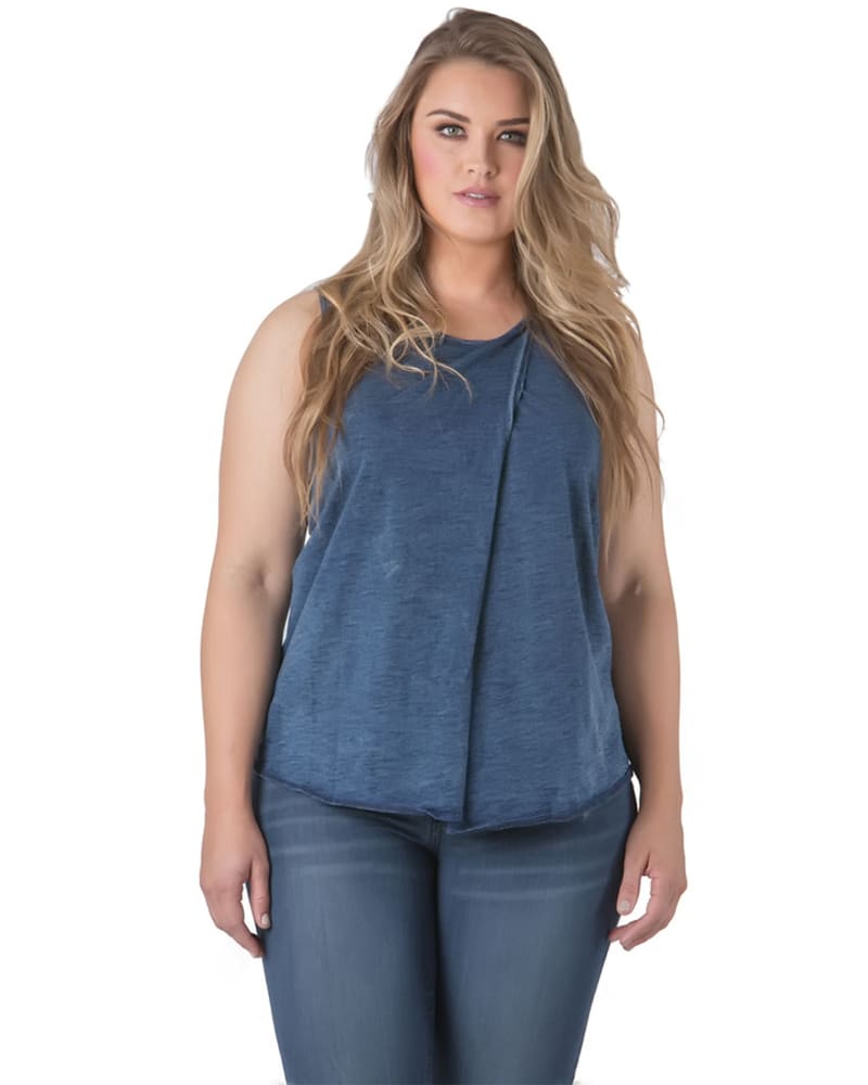 Front of a model wearing a size 1X Diana Denim Tank Top in 2814 Fabian by Standards & Practices. | dia_product_style_image_id:276164